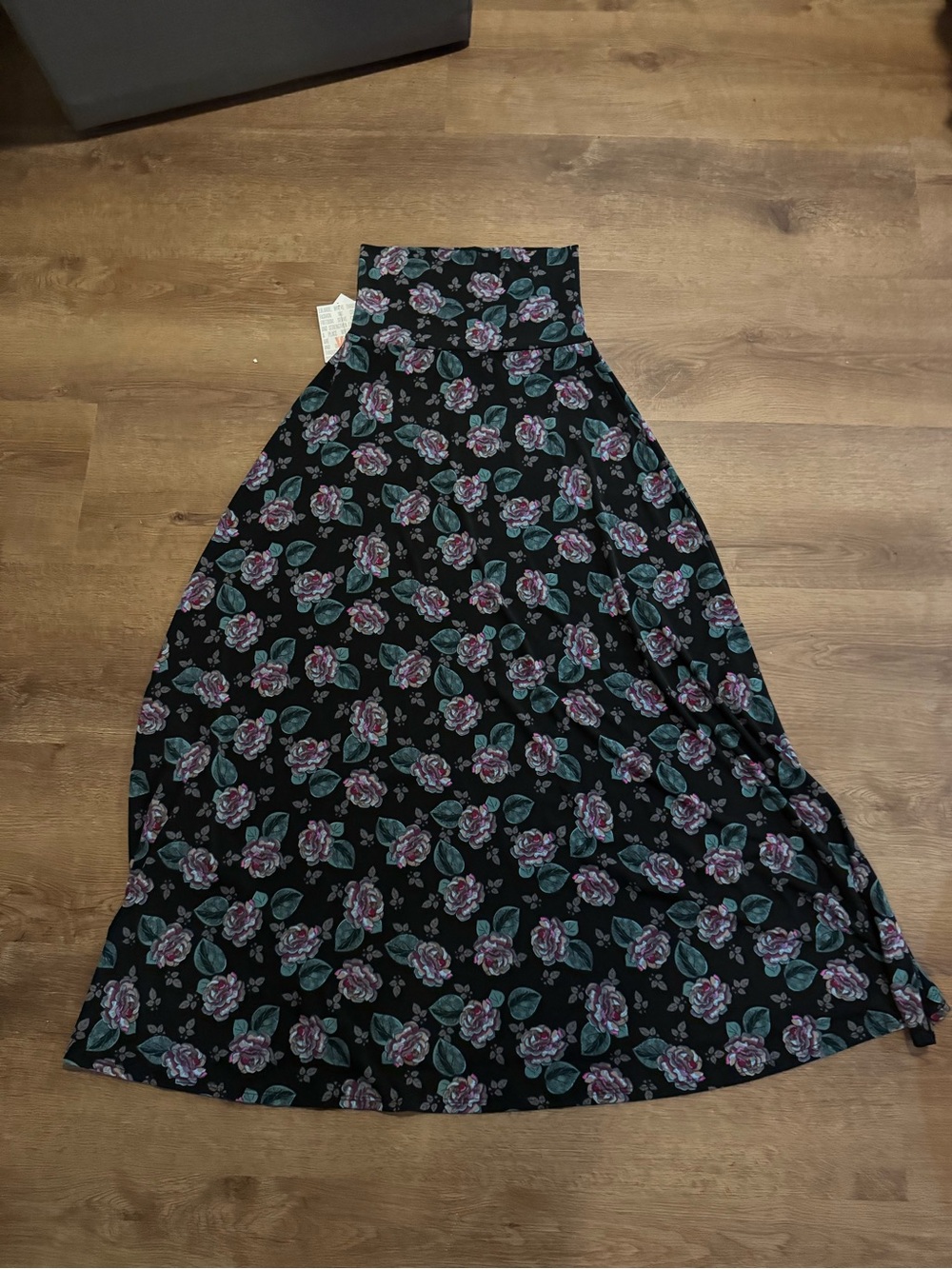 Floral Maxi Skirt in Black with Pink Roses